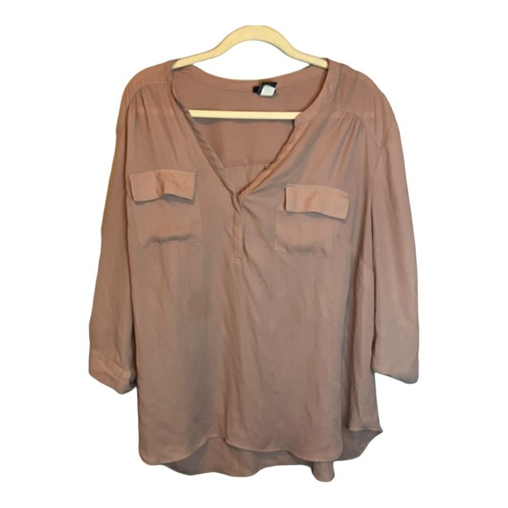 Torrid Blouse Women's 3X Harper Georgette Pullover 3/4 Sleeve Pink‎